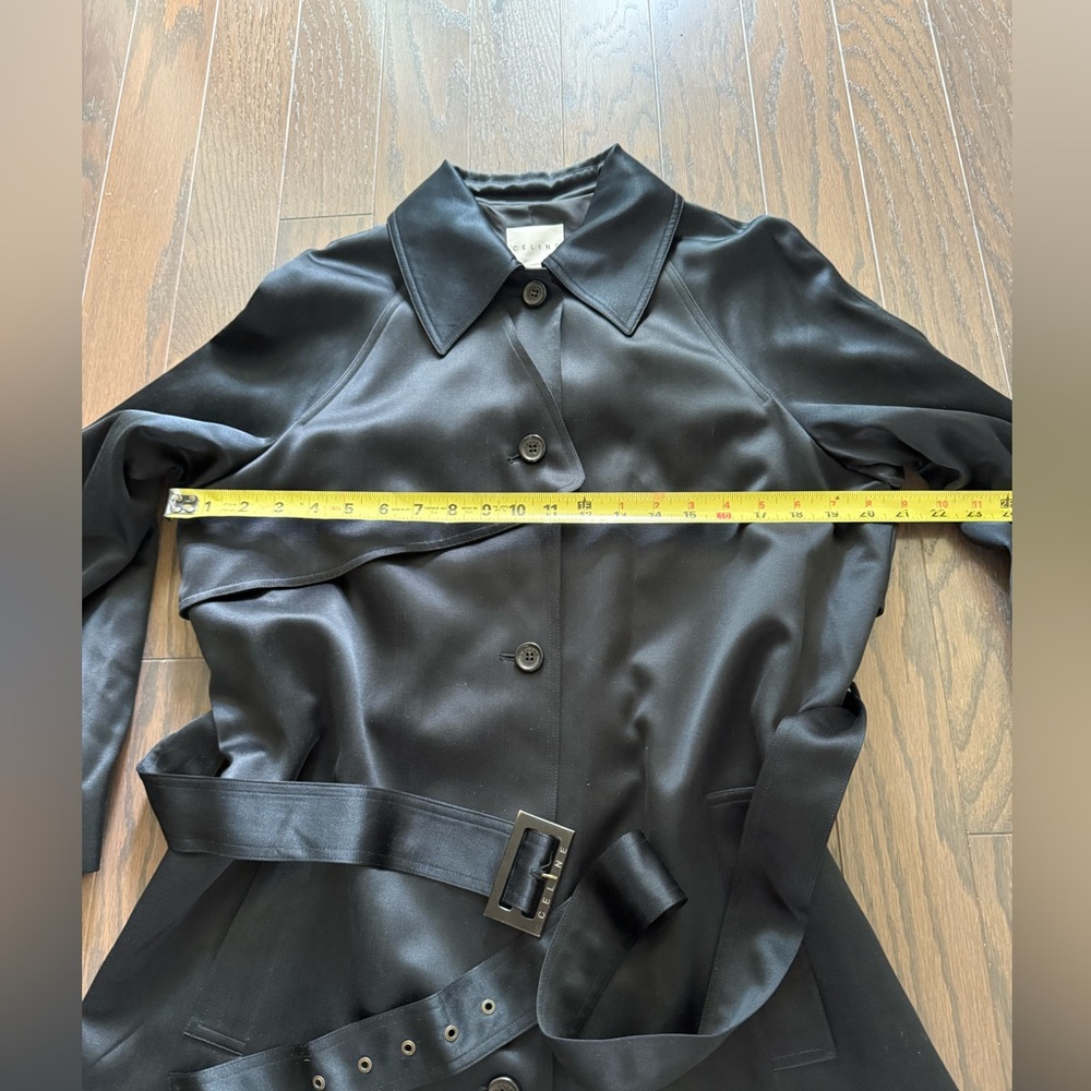 CELINE Silk Wool Blend Belted Trench Coat - Picture 16 of 16